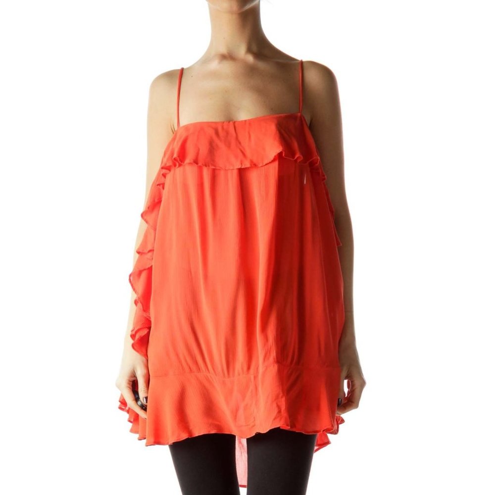 Free People NWT Orange Top XS Rayon Cold Shoulder Fire ob637353 - Picture 1 of 5